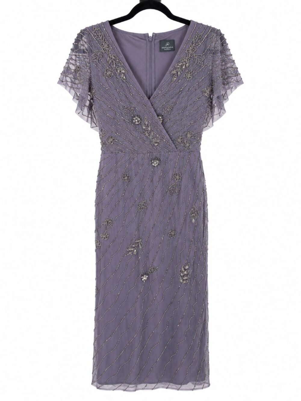 Adrianna Papell Moonscape Beaded Flutter Sleeve Ankle Dress Size 6